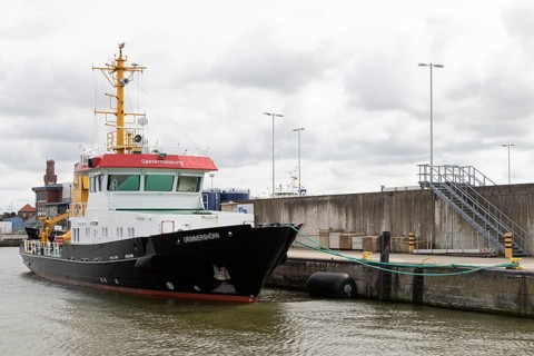 Grimmershoern sea survey vessel in the fishing port of Cuxhaven