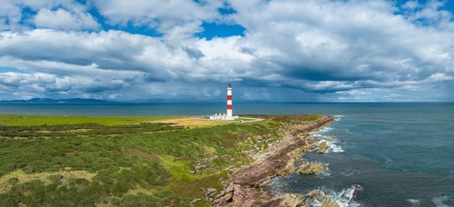 Aerial panorama of Tarbat Ness Lighthouse on the Moray Firth