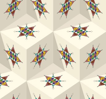 Decorative geometric repeating pattern inspired by Al-Qatt Al-Asiri traditional paintings