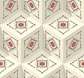 Decorative geometric repeating pattern inspired by Al-Qatt Al-Asiri traditional paintings