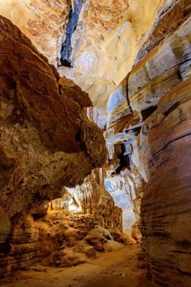 Interior of the deep Lapinha cave open to visitation in Sete Lagoas in the state of Minas Gerais