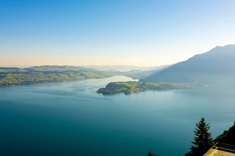 Aerial View over Lake Lucerne and Mountain in Burgenstock