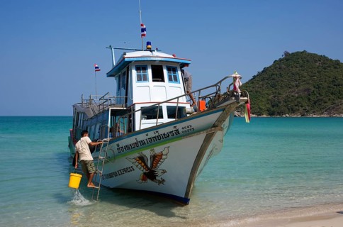 Colourful boat in Thongnaipan Bay