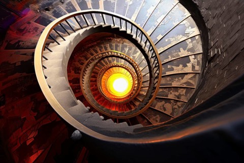 Spiral staircase descending deeply down