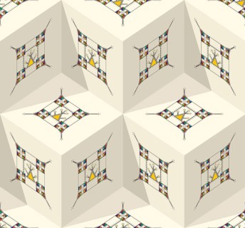 Decorative geometric repeating pattern inspired by Al-Qatt Al-Asiri traditional paintings
