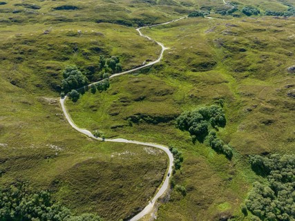 Aerial view of the single track road B869