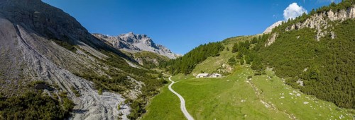Panorama in Val Vau with view towards Val Mora