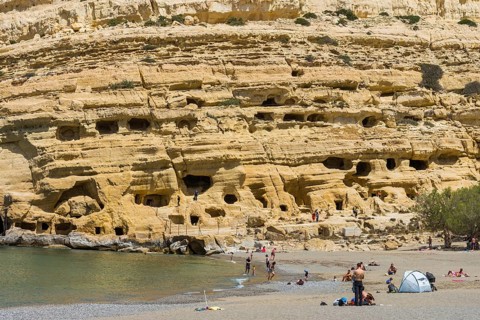 The caves on Matala beach in Crete