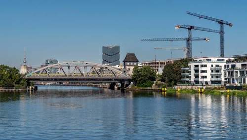 Panoramic view from the Spree towards Treptow and Berlin City East