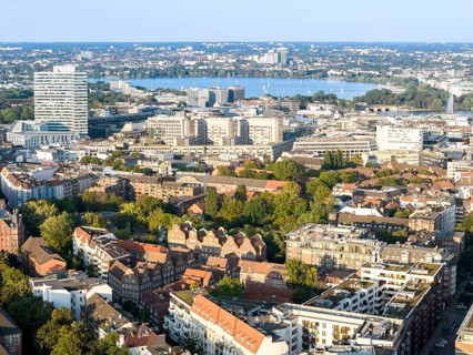 Aerial view of Hamburg with Aussenalster and Inner Alster Lake