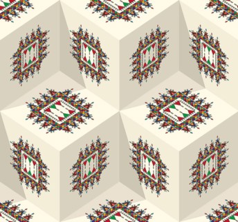 Decorative geometric repeating pattern inspired by Al-Qatt Al-Asiri traditional paintings