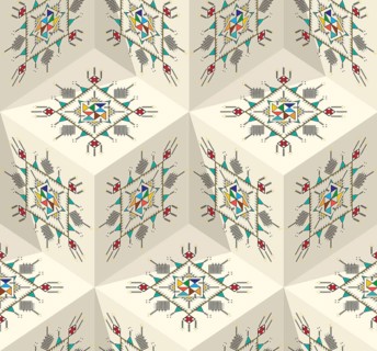 Decorative geometric repeating pattern inspired by Al-Qatt Al-Asiri traditional paintings