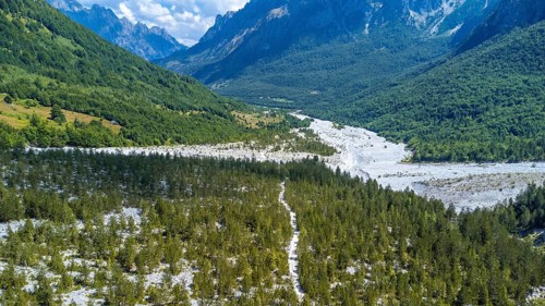 Aerial drone view of Valbona valley