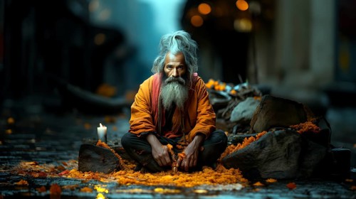 An Indian Hindu old sadhu