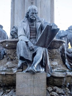 Matthias Gruenewald sculpture on the Frankoniabrunnen on the Ehrenhof side