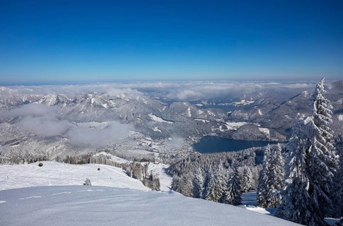 Winter landscape with ski tracks in deep snow