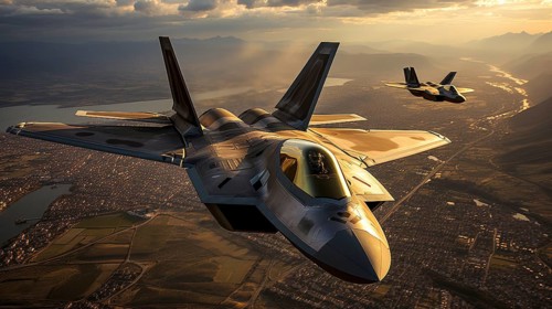 A lockheed martin F-35 fighter jet sqadron in formation