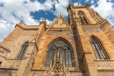 Facade of the Collegiate Church of Saint-Martin in the city centre... Colmar