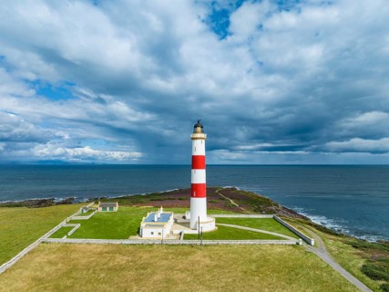 Aerial view of Tarbat Ness Lighthouse on the Moray Firth