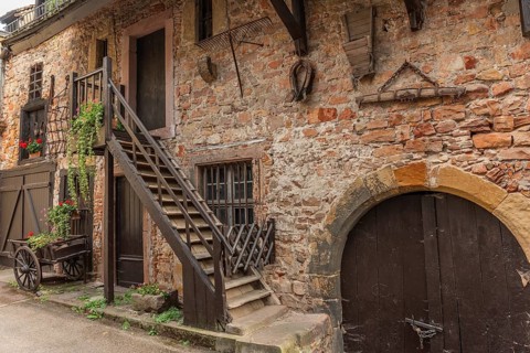 Old traditional farmyard restored in the town centre. Colmar