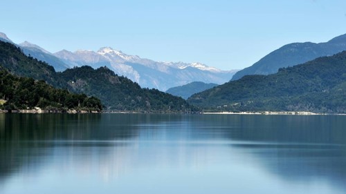 Long exposure of the lake Lago Tagua-Tagua in the Andes in the south of Chile