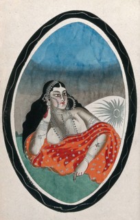 A courtesan reclining on cushions