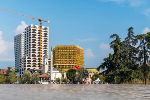 Tourist points of interest in Skanderbeg Square in Tirana. Albania