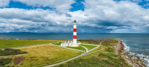 Aerial panorama of Tarbat Ness Lighthouse on the Moray Firth