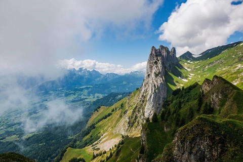 Steep mountains and clouds