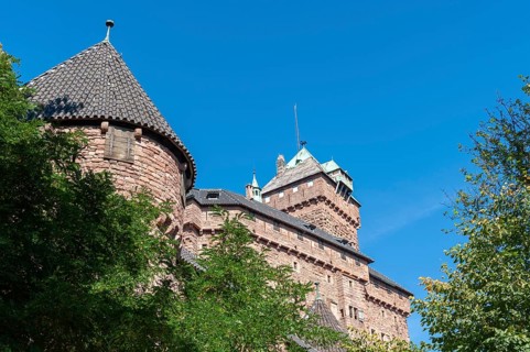 View of the tower buildings of Chateau du Haut Koenigsbourg
