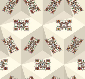 Decorative geometric repeating pattern inspired by Al-Qatt Al-Asiri traditional paintings