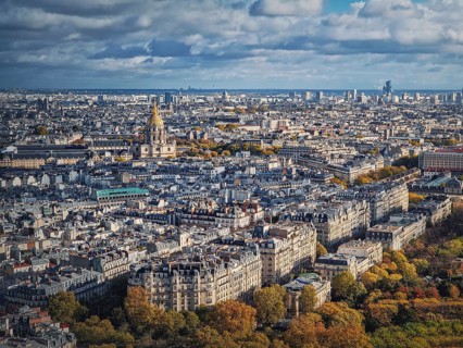Sightseeing aerial view over the Paris city