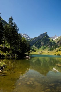 Steep mountains and lake