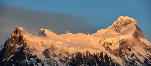 The glacier and summit of Cerro Paine Grande at sunrise