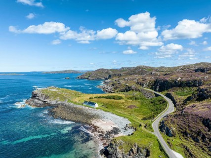 Aerial view of the single track road and scenic route B869