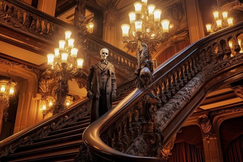 The Legendary Phantom of the Opera going down the stairs of the Paris Opera