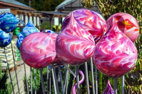 Art by glassblowers in a garden centre