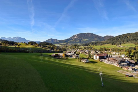 View from the Laerchfilzkogel cable car in autumn of Fieberbrunn