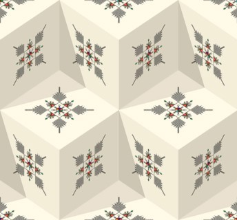 Decorative geometric repeating pattern inspired by Al-Qatt Al-Asiri traditional paintings