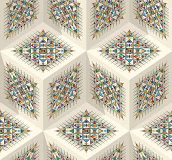 Decorative geometric repeating pattern inspired by Al-Qatt Al-Asiri traditional paintings