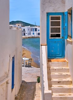 Narrow alleyway in traditional Greek town