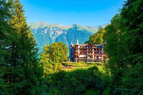 The Historical Grandhotel Giessbach on the Mountain Side in Brienz