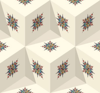 Decorative geometric repeating pattern inspired by Al-Qatt Al-Asiri traditional paintings