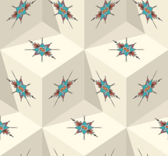 Decorative geometric repeating pattern inspired by Al-Qatt Al-Asiri traditional paintings