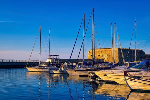Landscape of Venetian castle or Koules fort in Heraklion
