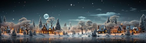 Miniature holiday christmas decorated town and snowy village scene banner. generative AI