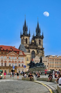 Jan Hus Monument and Teyn Church on Old Town Square