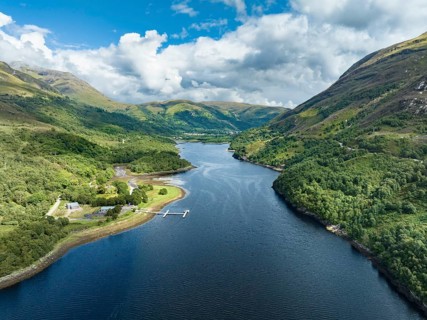 Aerial view of the eastern part of the freshwater loch Loch Leven