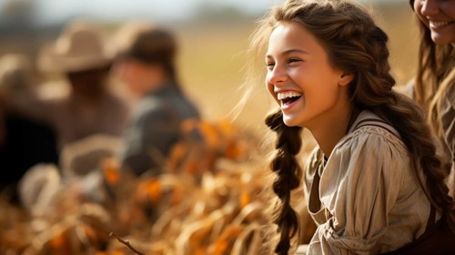 A teenage girl enjoying a fall gathering on the farm with friends