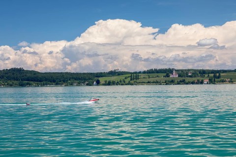 Summer day on Lake Constance with a view of the Birnau Basilica